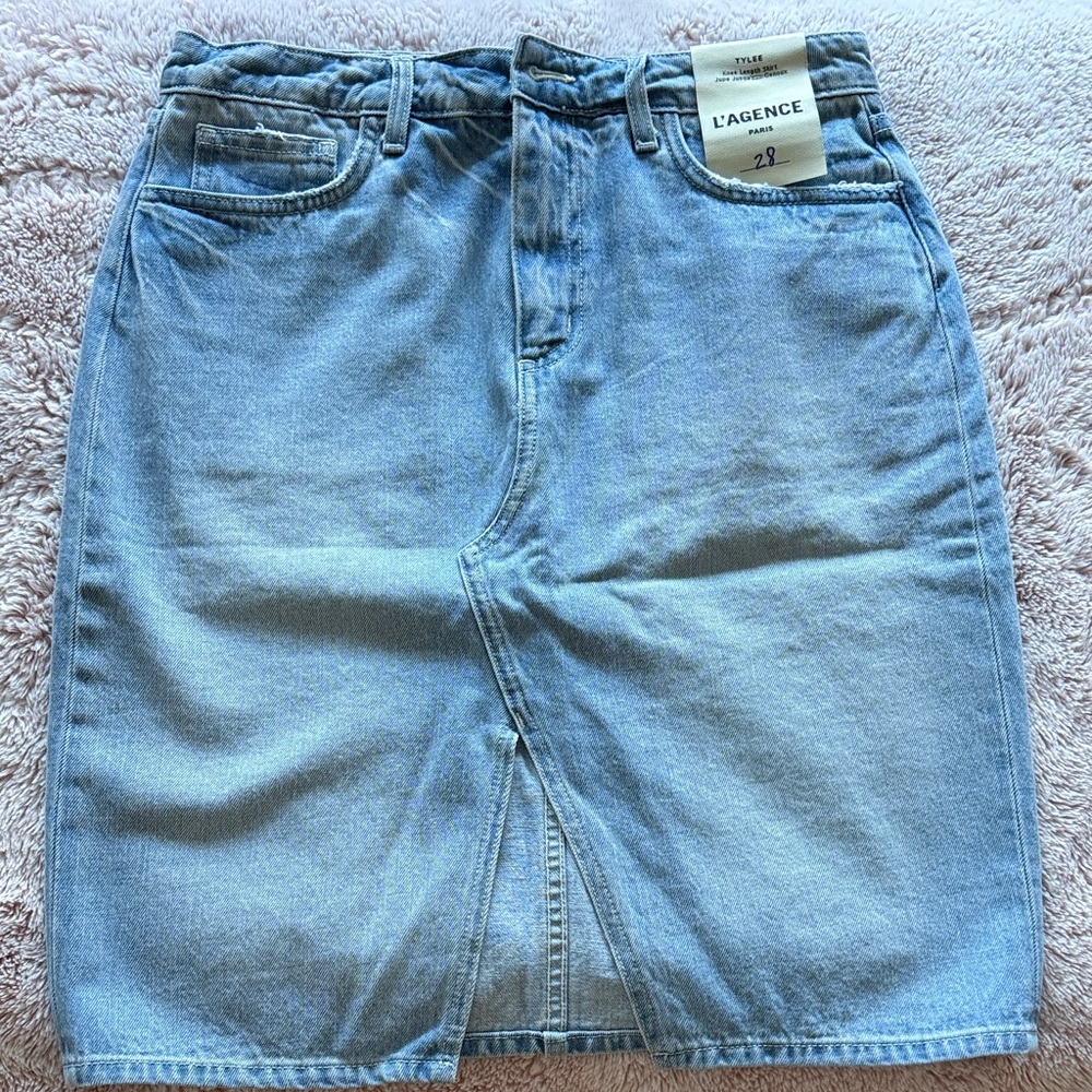 L'AGENCE Sky Blue Denim Skirt